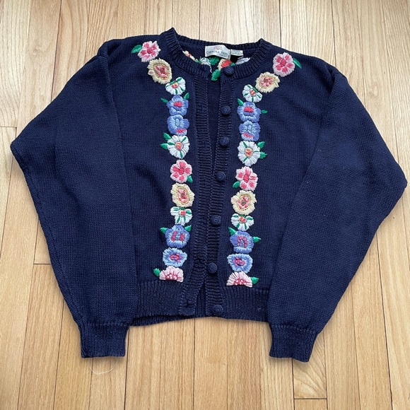 Embroidered Vintage Flower Sweater Carroll Reed - Picture 1 of 5